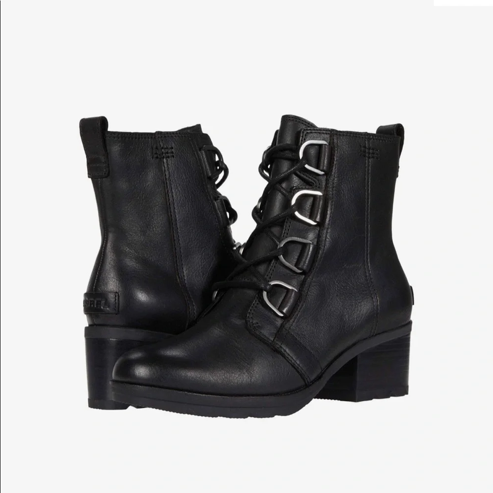 SOREL CATE LACE UP LEATHERS BLACK BOOTIE Size: 8 - Picture 9 of 11